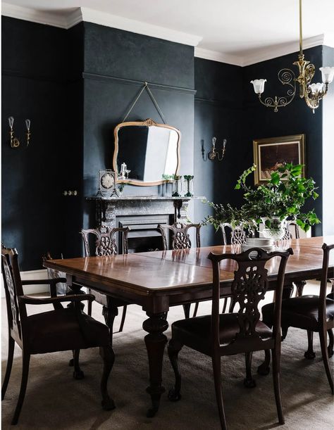 A Fifth Generation Farmer’s Homestead Turned Boutique Accommodation Dining Table Design Antique, Vintage Revival Dining Room, Dining Room Antique Furniture, Dining Room Decor Antique, Antique Formal Dining Table, Dining Room Antique Table, Dark Blue Dining Rooms, French Wash Wall, Blue Formal Dining Room