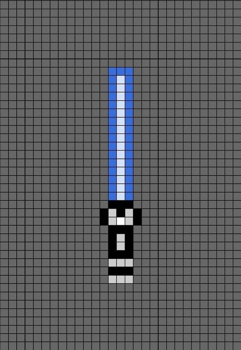 A pixel art template of a blue light-saber from Star Wars. Lightsaber Pixel Art, Small Pixel Art Grid, Pixel Art Grid Easy, Blue Pixel Art, Blue Lightsaber, Modele Pixel Art, Pearl Beads Pattern, Easy Pixel Art, Pixel Art Templates