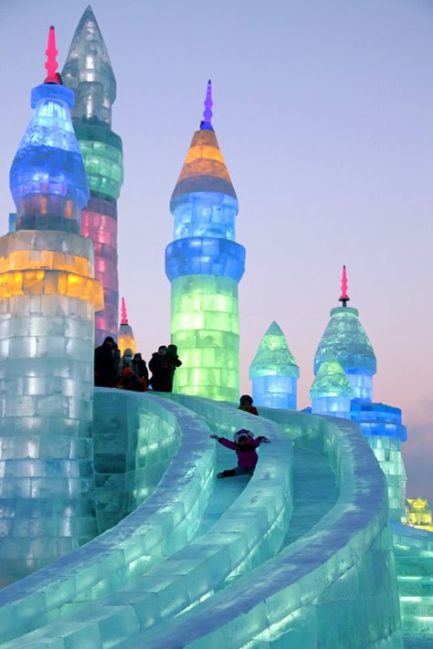 Ice Festival, Bed In Closet Aesthetic, Snow Sculptures, Closet Aesthetic, Ice Sculpture, Ice Castles, Fun Places To Go, Ice Sculptures, Harbin