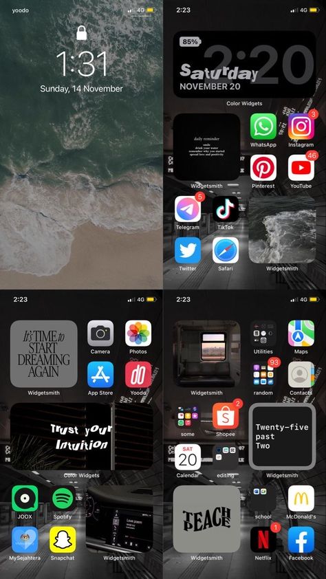 Apps Arrangement Ideas Iphone, Iphone Arrangement Ideas, Phone Arrangement Ideas, Organized Homescreen, Apple Homescreen Ideas, Phone App Organization, Organize Apps On Iphone, Widgets Ideas, Layout Homescreen