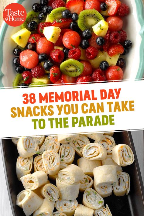 38 Memorial Day Snacks You Can Take to the Parade Parade Food Snacks, Memorial Day Camping Food, Parade Food Ideas, Memorial Day Apps, Lake Day Snacks, Summer Snacks For Party, Memorial Day Snacks, Memorial Day Camping, Memorial Day Ideas