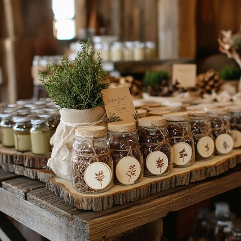 Barn weddings are known for their rustic charm and warm, inviting atmosphere. Choosing the perfect wedding favors for your guests is a thoughtful way to show appreciation while staying true to your theme. From homemade treats to personalized keepsakes, barn wedding favors add a special touch that complements the venue's natural beauty. In this guide, you'll find unique favor ideas that reflect the rustic elegance of a barn wedding and will leave your guests smiling. Mason Jar Candles Mason jar Seasoning Wedding Favors, Low Cost Wedding Favors, Wedding Favor Display, Autumn Wedding Favors, Barn Wedding Favors, Boho Wedding Favors, Boho Wedding Favours, Homemade Wedding Favors, Seed Wedding Favors