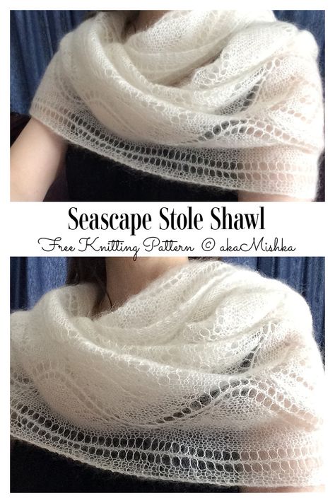 Seascape Stole Shawl Free Knitting Pattern Sock Yarn Shawls, Free Knit Shawl Patterns, Lace Knitting Shawl, Shawlette Pattern, Lace Shawl Pattern, Lace Shawls, Advanced Knitting, Cable Knitting Patterns, Dishcloth Knitting Patterns