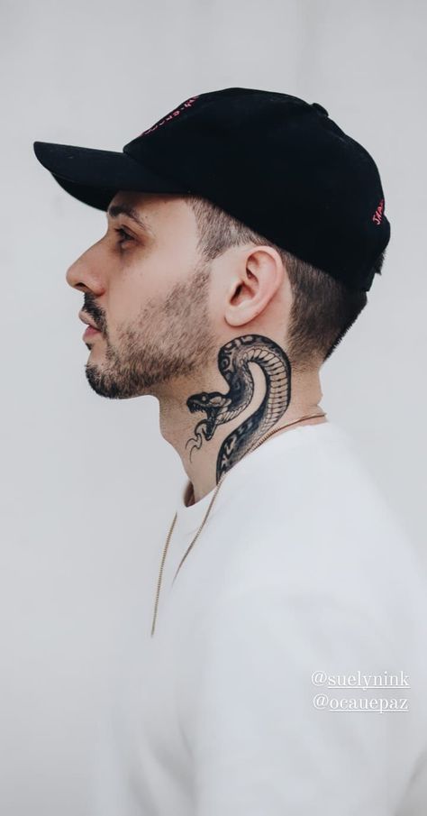 Snake Tattoo On Neck Men, Snake Neck Tattoo For Guys, Snake Throat Tattoo, Serpent Tattoo Men, Neck Tattoo Snake, Neck Snake Tattoo, Snake Around Neck Tattoo, Snake Face Tattoo, Snake Neck Tattoo