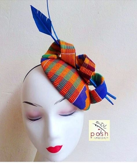 Kente fabric hat #africanfashion #kentecloth Ankara Facinators Styles, Ascot Horse Racing, Wedding Hats For Guests, Fascinator Hats Diy, Fascinator Hats Wedding, African Hats, Diy Fabric Jewellery, African Accessories, Pooper Scooper