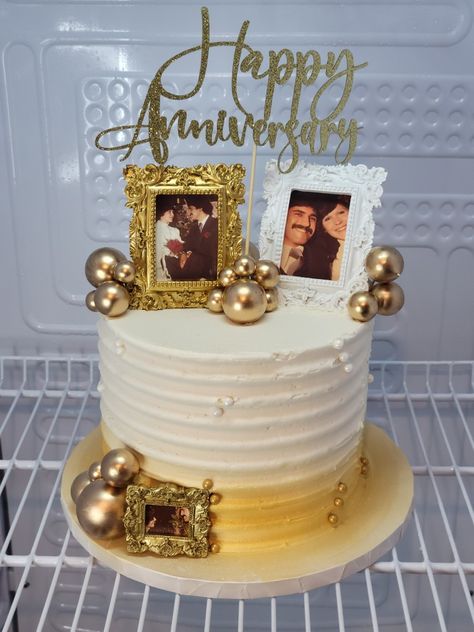 Anniversary Cakes With Photos, Gold Anniversary Cake, Birthday Cake For Papa, 40th Anniversary Cake, Photo Print Cake, Anniversary Cake Pictures, Anniversary Cake With Photo, Cake Decorating For Kids, Anniversary Cake Designs