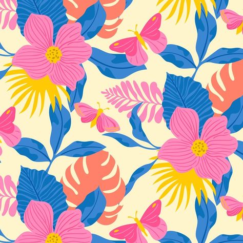 Free Vector | Hand drawn hawaiian shirt pattern illustration Luau Illustration, Hawaiian Shirt Pattern, Graphic Flowers, Clay Patterns, Hawaiian Pattern, July Crafts, Kids Book, Tshirt Pattern, Vector Hand