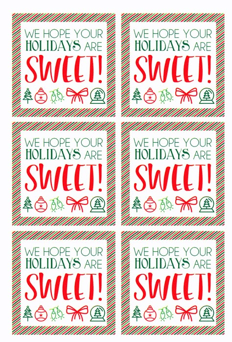 Free printable holiday gift tags - just add to a container full of treats and wish someone a sweet holiday! One of the easiest DIY gifts around. Free Christmas Tags, Free Printable Christmas Gift Tags, Christmas Gift Tags Free, Holiday Gift Tags Printable, Christmas Neighbor, Free Christmas Gifts, Neighbor Christmas Gifts, Christmas Tags Printable, Free Printable Tags