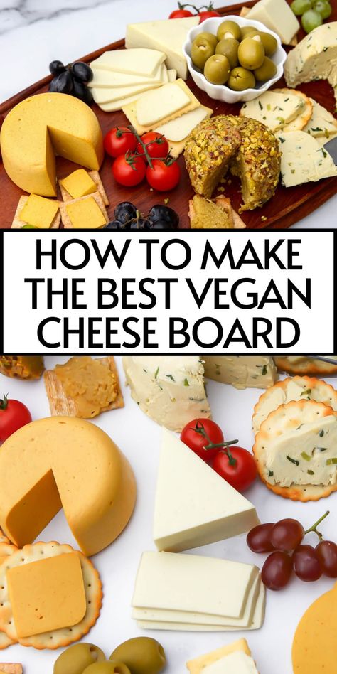 If you want your party or holiday to be extra special, make a vegan cheese board or charcuterie board for a centerpiece that will impress your guest.  A beautiful board filled with vegan cheeses like smoked gouda, cheddar, brie, and garlic herb, plus grapes, olives, and an assortment of nuts and crackers will satisfy a crowd.  Turn it into a charcuterie board by adding some vegan ham slices, or vegan pepperoni. Vegan Cheese Board Ideas, Vegan Cheese Platter, Vegan Charcuterie Board Ideas, Charcuterie Vegan, Vegan Artichoke Dip, Vegan Cheese Board, Easy Vegan Appetizers, Vegan Charcuterie Board, Vegan Ham