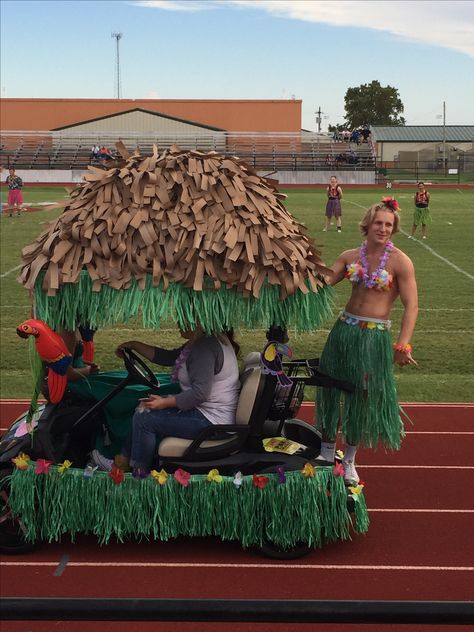 Luau HOCO Float Luau Float Parade, Hawaiian Homecoming Float, Luau Parade Float Ideas, Luau Homecoming Theme, Hawaiian Float Parade, Hoco Float Ideas, Homecoming Float Ideas, Campsite Halloween, Hoco Floats