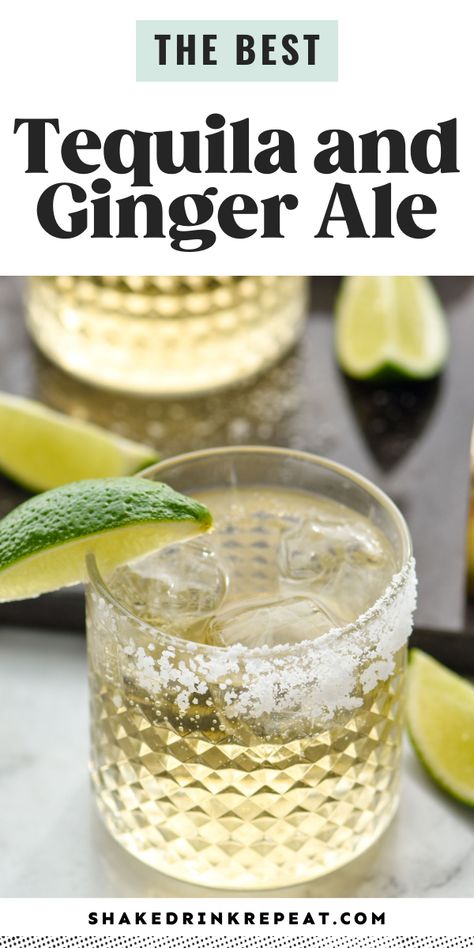 Tequila and Ginger Ale is a simple highball cocktail made up of two ingredients and loaded with refreshing fizz and flavor. Ginger Tequila Cocktail, Tequila And Lime Drink, Tequila Ginger Ale Cocktails, Tequila And Ginger Ale, Ginger Ale Cocktail Recipes, Tequila Ginger Beer Cocktails, Cocktails With Ginger Ale, Men Drinks, Cordial Cocktails