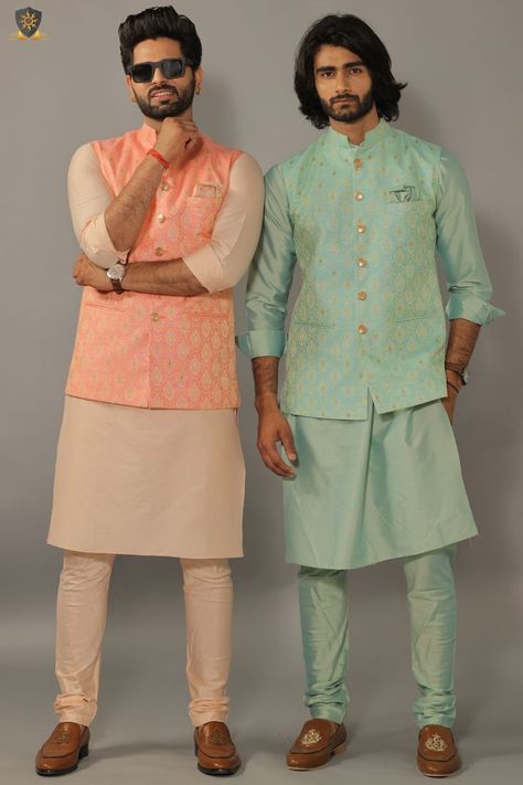 Pastel Kurta Men, Kurtas Men, Mens Traditional Wear, Wedding Color Pallet, Gents Kurta Design, Gents Kurta, Kurta Men, Half Jacket, Kurta Pyjama