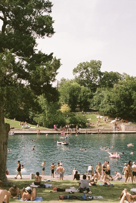 Barton Springs Pool, Aesthetic Austin Texas, Barton Springs Austin Aesthetic, Usa Summer Aesthetic, Austin Tx Aesthetic, Texas Summer Aesthetic, Ut Austin Aesthetic, Springs Aesthetics, Austin Texas Things To Do