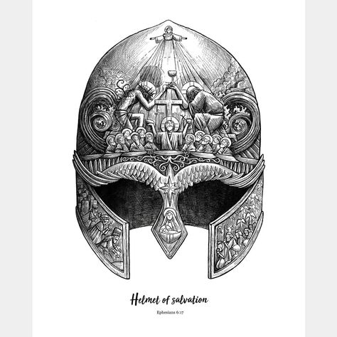 Helmet of Salvation. What Jesus did to save us will protect your mind, your thoughts and imaginations from every attack of the evil one. #salvation #helmet Helmet Of Salvation, Religious Art, Coloring Pages, Jesus, Mindfulness, Color, Art, Colouring Pages