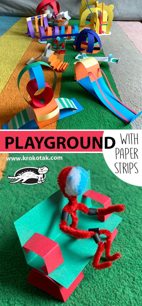 krokotak | Paper_Strips Paper Playground Craft, 3d Art For Kindergarten, Building Activities Preschool, Enrichment Activities For Elementary, Stem Playground, Paper Playground, Playground Activities, School Age Activities, Children Activities