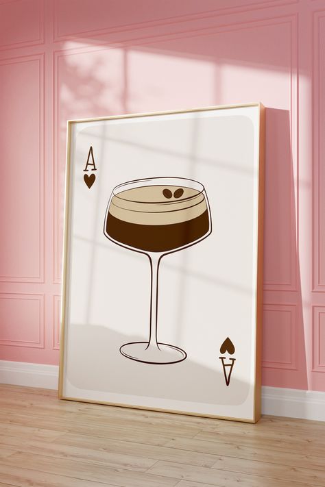 Espresso Martini Playing Card Poster  - Digital Download **This is a digital product, NO ITEM WILL BE SHIPPED TO YOU HOW TO DOWNLOAD: Once your purchase is finalized, Etsy will promptly redirect you to a confirmation page where you can instantly access your download link. Additionally, an email containing a download link for your files will be sent to the email address linked to your Etsy account. You have the freedom to retrieve this download link whenever you wish via your Etsy purchase page. Espresso Martini Artwork, Martini Canvas Painting, Espresso Martini Art Print, Espresso Martini Print, Espresso Martini Drawing, Espresso Martini Painting, Espresso Martini Art, Martini Painting, Martini Expresso