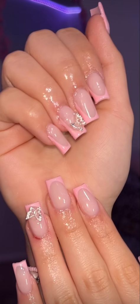 Simple Pink French Nails, Shorts Pink Nails, Mail Ideas French Tip, Dusty Pink French Tip Nails, Pink Sweet 16 Nails Short, Simple Cute French Tip Nails, Sweet 16 Nail Ideas Pink, Pink Quinceanera Nails Short, Short French Tip Nails Pink