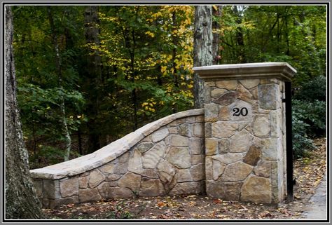 Driveway Entrance for best curb appeal to your home — ARTISTIC OUTDOORS landscape and masonry Rock Entrance Driveway, Driveway Entrance Wall Ideas, French Country Driveway Entrance, Driveway Gates With Lights, Driveway Post Ideas, Craftsman Driveway Gate, Diy Driveway Columns, Stone Entrance Driveway, Stone Driveway Entrance Columns