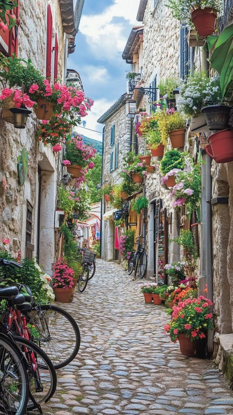 #Charming #Cobblestone #Alley: A #charming cobblestone alley adorned with #vibrant #flowers and #bicycles leans against old #stone buildings, evoking a #serene atmosphere. #aiart #aiphoto #stockcake ⬇️ Download and 📝 #Prompt 👉 https://stockcake.com/i/charming-cobblestone-alley_1281728_393191 Cobble Stone Streets, Stone Buildings, Stone Street, European City, Vision Board Photos, Cobblestone Streets, Vibrant Flowers, City Of Angels, Old Stone