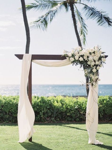 Ocean View Wedding Ceremony, Wood Archway, Beach Wedding Ceremony Arch, Moon Board, Tuscan Inspired Wedding, Wedding In Hawaii, Beautiful Hawaii, Phuket Wedding, Ocean Wedding