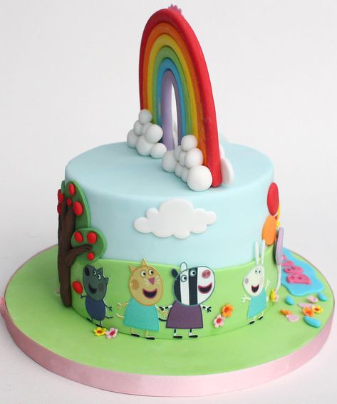 peppa & friends rainbow cake | Edible images and fondant dec… | Flickr Peppa Pig And Friends Cake, Peppa Pig Rainbow Cake, Rainbow Topper, Fondant Rainbow, Friends Birthday Cake, 2nd Birthday Cake, Pepa Pig, Friends Cake, 2 Birthday Cake