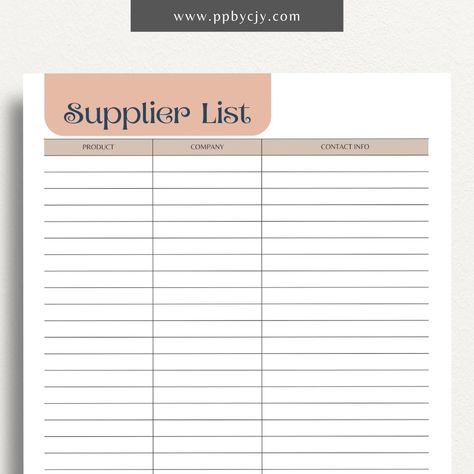 Introducing our Supplier List Printable, the essential tool for businesses, entrepreneurs, and individuals to keep track of key details about their suppliers. Crafted with precision and designed for simplicity, this printable template offers a structured way to organize and manage supplier information efficiently. Featuring designated sections for recording supplier names, contact information, products or services provided, our printable provides a comprehensive overview of your supplier relatio Vendor Management, Schedule Planner, Contact List, List Printable, Product List, Pdf Templates, Budgeting Money, Key Details, School Teacher