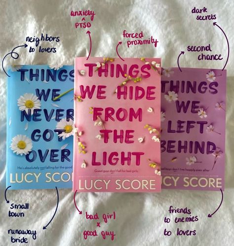 The Knockemout series ♡ qotd 》What's your favourite and least favourite book trope? Books featured ♡ Things we never got over - Lucy Score ♡ Things we hide from the light - Lucy Score ♡ Things we left behind - Lucy Score #lucyscore #books #bookstagrammer #bookishgirlschat #bookstagram #book #booklover #bookstagram #readingtime #reading #romance #romancebooks #fyp Series Books To Read, Knockemount Series Books, The Only One Left Book, Things We Never Got Over Series, Lucy Score Books In Order, Great Romance Books, Good Books Romance, Light Romance Books, Things We Never Got Over Book