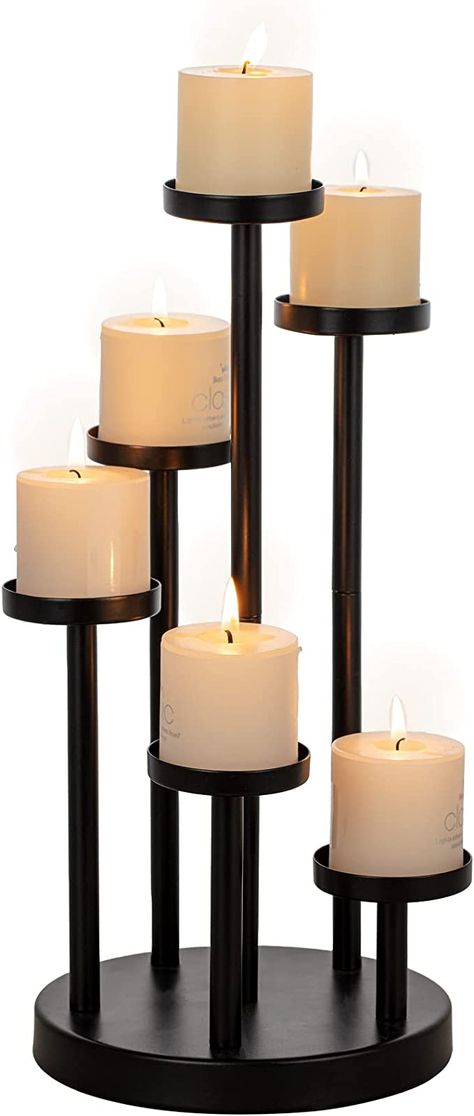 Amazon.com: Fireplace Candelabra Centerpieces for Tables, Black Metal 6 Arms Candle Holders for Tealight Pillar Candles, 13.4Inches Tall Candlesticks for Wedding Dinning Party : Home & Kitchen Black Candle Holder, Tall Candle Holder For Pillars For Mantle, Long Black Candle Holders, Tall Black Candlesticks, Tall Black Candle Holders, Fireplace Candelabra, Black Candlesticks, 6" Pillar Candle Holder, Candelabra Centerpiece