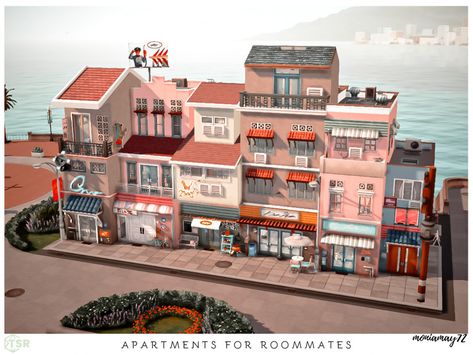 The Sims Resource - Apartments for Roommates No CC Lot Sims 4 Starter Apartment, Sims 4 Restaurant No Cc, Apartment Sims 4, Starter Apartment, Sims 4 Restaurant, The Sims 4 Lots, Rent House, Sims 4 Challenges, Rags To Riches