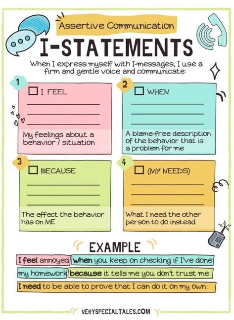 I Statements Worksheet, I Statements, Uppfostra Barn, Assertive Communication, Mental Health Activities, Social Emotional Learning Activities, Hair Flyer, Health Activities, School Social Work