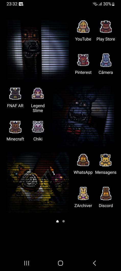 A Fnaf 4 Themed Phone With 3 widgets which have each having a
 picture of nightmare Bonnie, nightmare Chica and nightmare Foxy. All app icons have been chances to a pixel art version of FNaF 4 characters. Fnaf 4 House Layout, Fnaf Widgets Ideas, Fnaf Homescreen Layout, Fnaf Phone Layout, Fnaf Backgrounds Phone, Subtle Fnaf Wallpapers, Fnaf Widgets Pixel, Fnaf Themed Phone, Fnaf Iphone Layout