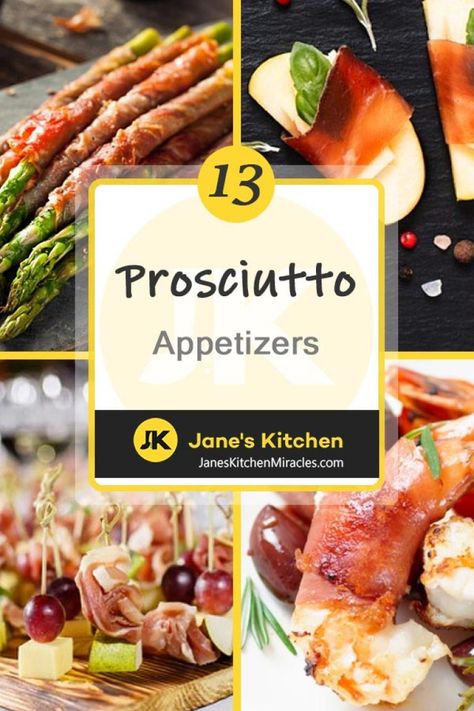 Choosing prosciutto appetizers is no easy task. This thinly sliced ham from heaven can vary, and now it's our job to break down your options so you have the best proscuitto starter for your occasion.  #appetizer #appetizers #appetizerrecipes #prosciutto #prosciuttoappetizer #prosciuttorecipes Prosciutto Wrapped Appetizers, Procuitto Appetizer Recipes, Thanksgiving Appetizers Proscuitto, Procuitto Recipes Appetizers, Snacks With Prosciutto, Recipes Using Prosciutto, Prosciutto Appetizers Finger Foods, Proscuttio Appetizers, Proscuttio Recipes