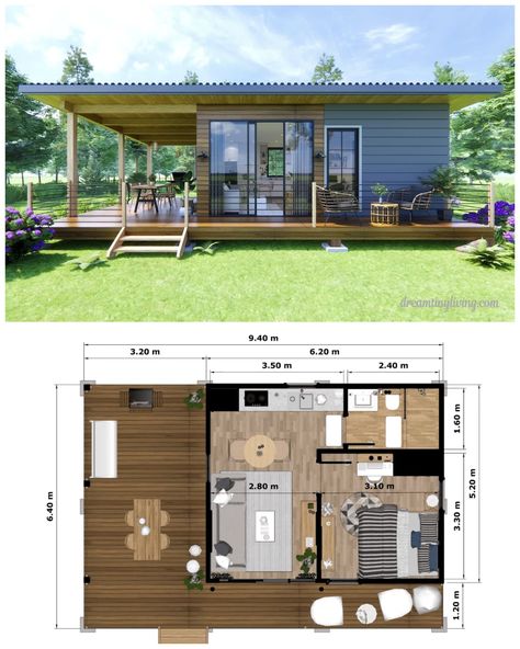 Small Modern Beach House, Ideas Para Casas, Tiny Home Layout, Small House Design Philippines, Small House Blueprints, Home Layout, Small House Layout, Simple House Design, Tiny House Floor Plans