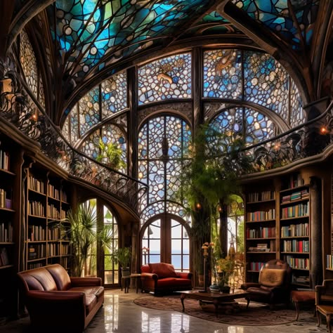 Palace Sitting Room, Fantasy Castle Interior, Fantasy Rooms, Dream Library, Fantasy Homes, زجاج ملون, Fantasy House, Home Libraries, Fantasy Places