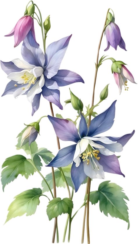 AI generated Watercolor painting of Columbine flower. Illustration of flowers. AI-Generated. Modern Watercolor Art, Columbine Flower, Collage Book, Flower Art Drawing, Watercolor Paintings Easy, Flower Art Images, Digital Flowers, Botanical Flowers, Flower Illustration