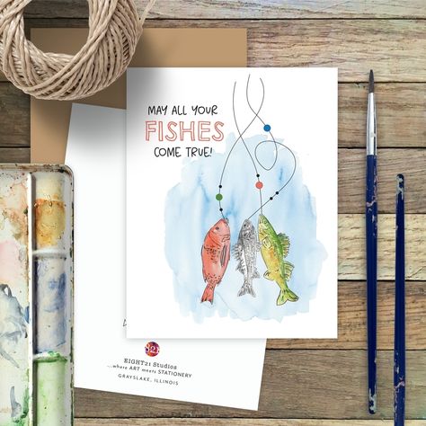 One for the "fishing" crowd! Celebrate the big day with a splash of color! This watercolor fishing-themed birthday card is perfect for the angler in your life. Send your wishes with a touch of nature's beauty! . . . #HappyBirthday #WatercolorArt #FishingVibes #birthdaycards #birthdaycelebrations #watercolorgreetingcards #fishingcards #mayallyourfishescometrue #fishinglover #anglerfanatic #birthdayvibes #eight21studios #carolmassa #fishesandwishes Birthday Watercolor Card, Fishing Birthday Card, Watercolor Fishing, Fishing Birthday Cards, Watercolor Christmas Card, Birthday Watercolor, Birthday Cards For Brother, Watercolour Cards, Watercolor Birthday Cards