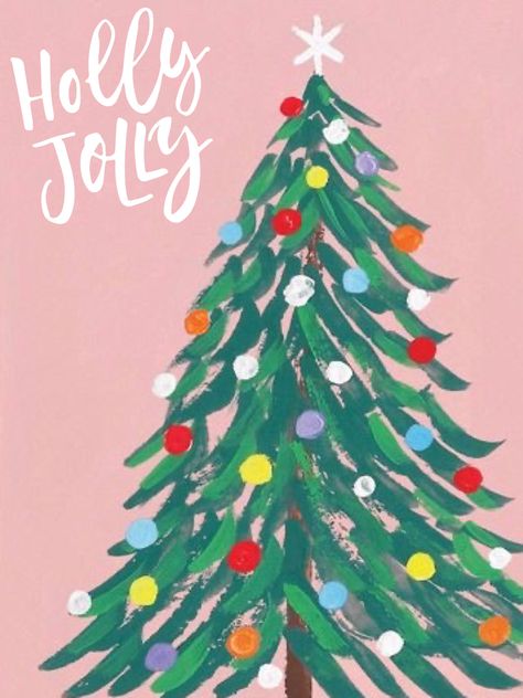 Easy Canvas Art Christmas, Christmas Easy Paintings On Canvas, Charlie Brown Christmas Tree Painting, Canvas Painting Ideas Easy Christmas, Small Canvas Christmas Ideas, Girly Christmas Paintings, Christmas Tree Canvas Painting Easy, Retro Christmas Painting, Easy To Paint Christmas Canvas