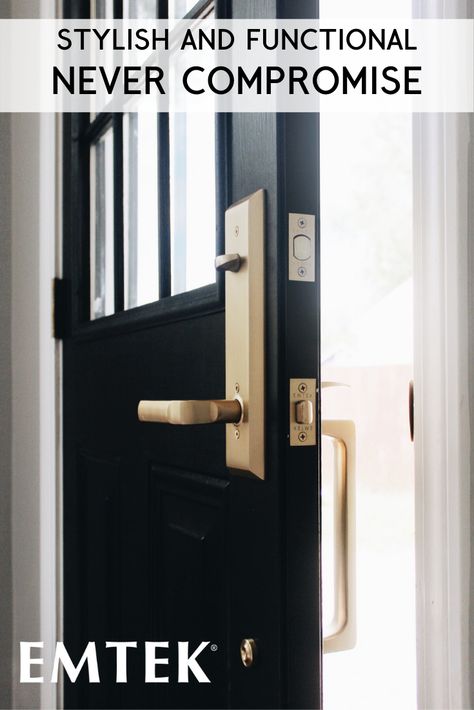 Update your hardware to create the home that best reflects you with high quality products from EMTEK Unlacquered Brass Hardware, Brass Flush Mount Light, Exterior Door Hardware, Top Kitchen Trends, Black Front Door, Front Door Hardware, Black Front Doors, Front Door Handles, Entry Way Design