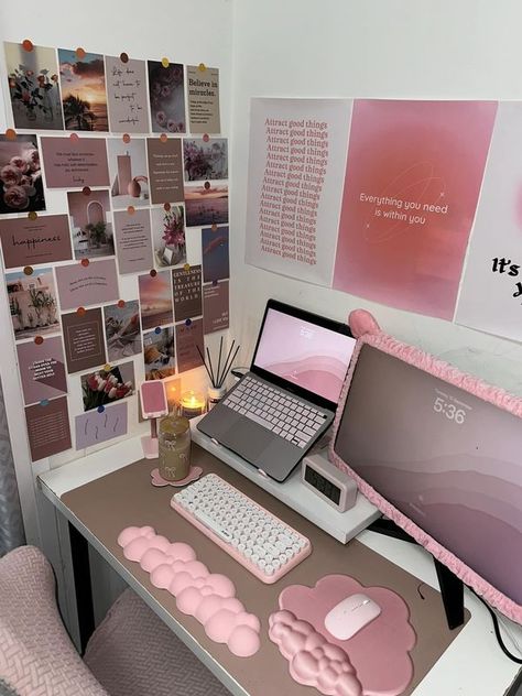 Workspace Setup Addicts | When your desk is as soft as your hustle | Facebook Girly Office Space, Workspace Setup, Girly Office, Work Desk Decor, Aesthetic Desk, Room Makeover Inspiration, Work Desk, Cubicle, Work Office