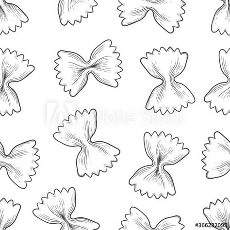 Italian Farfalle pasta, seamless pattern. Hand-drawn sketch in the style of engraving. Traditions of Italian cuisine. For menu design, packaging, etc. Vector drawing isolated on a white background. Bow Tie Pasta Tattoo, Farfalle Pasta Tattoo, Pasta Tattoo Ideas, Pasta Sketch, Malta Tattoo, Pasta Drawing, Pasta Tattoo, Tattoo Doodles, Flash Illustration