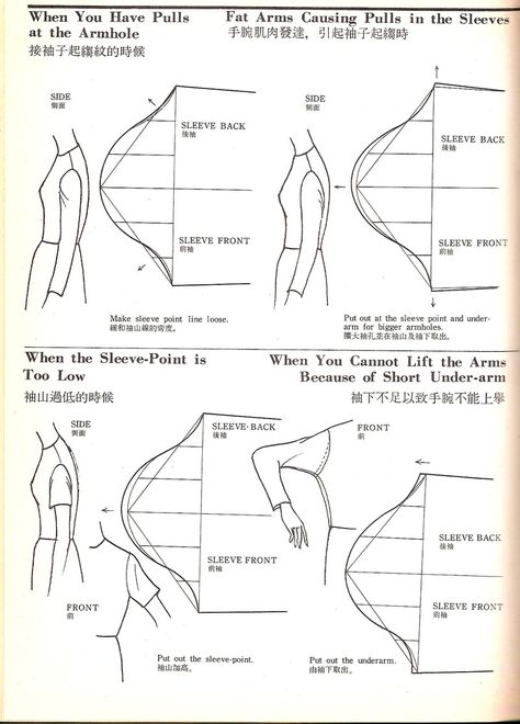 Fitting problems #sewing #sleeves Jessica Clark, Projek Menjahit, Sewing Sleeves, Sewing Dress, Sewing Alterations, Sew Ins, Sewing Book, Japanese Patterns, Pattern Drafting