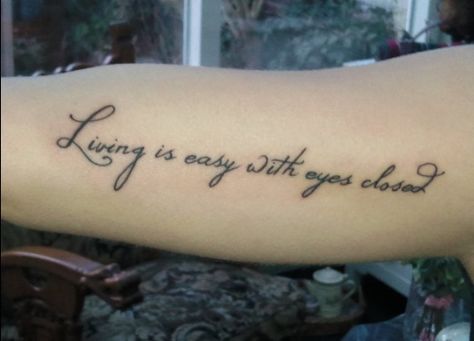 "Living is easy with eyes closed" #thebeatles #lyric #tattoos Eyes Closed Tattoo, Beatles Lyrics Tattoo, Lyrics Tattoos, Tattoos Foot, Beatles Lyrics, Lyrics Tattoo, Key Tattoos, Tattoo Wrist, Lyric Tattoos