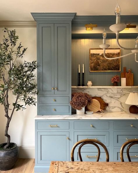 Dining Room Built In, Built In Hutch, Bathroom Upgrade, Blue Cabinets, Remodel Kitchen, Kitchen Hardware, Kitchen Inspiration Design, Blue Kitchens, Favorite Kitchen