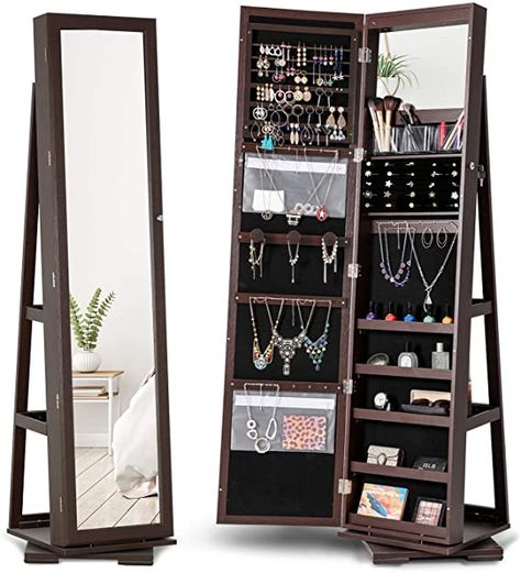 Mirror Jewelry Cabinet, Pvc Storage, Long Mirror, Mirror Jewelry, Standing Jewelry Armoire, Mirror Jewellery Cabinet, Brown Jewelry, Jewelry Cabinet, Jewelry Mirror