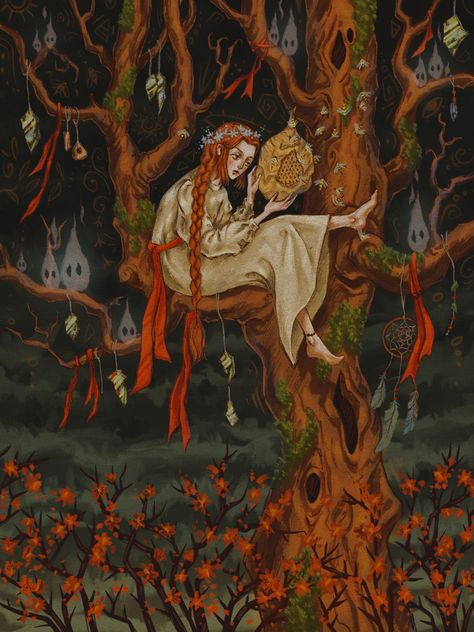 Grims Fairytales Art, Nordic Folklore Art, Slavic Art Illustration, Folk Illustration Forests, Scottish Folklore Art, Slavic Folklore Art, Mexican Folklore Art, Slavic Pagan Aesthetic, Slavic Folklore Aesthetic