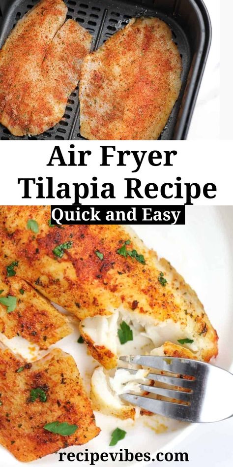 This easy air fryer tilapia recipe will show you how to cook tilapia in air fryer in simple, quick steps to get perfectly cooked delicious fish that is packed full of flavor, light, flaky, and delicious. Easy Talapia Ideas Air Fryer, Tilapia In Air Fryer Recipe, How To Cook Fish In Air Fryer, Baked Fish In Air Fryer, Bake Tilapia Oven, Talipia Recipes Airfryer, Baked Fish Recipes Oven Tilapia, Weight Watchers Fish Recipes, Talipia Meal Ideas