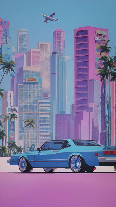 4K Synthwave Wallpaper: Retro Vibes in Stunning High Definition! Gta Vice City Artworks, Gta Wallpapers Aesthetic, Retro City Wallpaper, Retrowave Aesthetic Wallpaper, 80s Synthwave Wallpaper, Pop Art Aesthetic Wallpaper, Gta Vice City Aesthetic, 80s Cyberpunk Aesthetic, Miami Vice Wallpaper