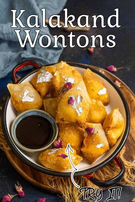 Easy Indian Dessert Recipes, Easy Indian Dessert, Diwali Snacks, Wonton Recipes, Diwali Food, Sweet Dishes Recipes, Wonton Wrappers, Wontons, Indian Dessert Recipes