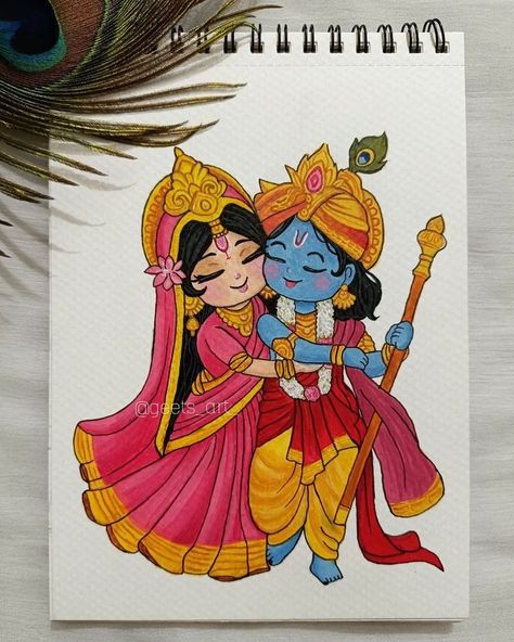 Radha Krishna Cute Painting, Radha Krishna Cute Drawings, Krishna And Radha Drawing, Cute Radha Krishna Drawing, Krishna Radha Drawing, Radha Krishna Easy Drawing, Radha Krishna Drawing Pencil Easy, Radha Krishna Drawing Easy, Janmashtami Drawing Ideas