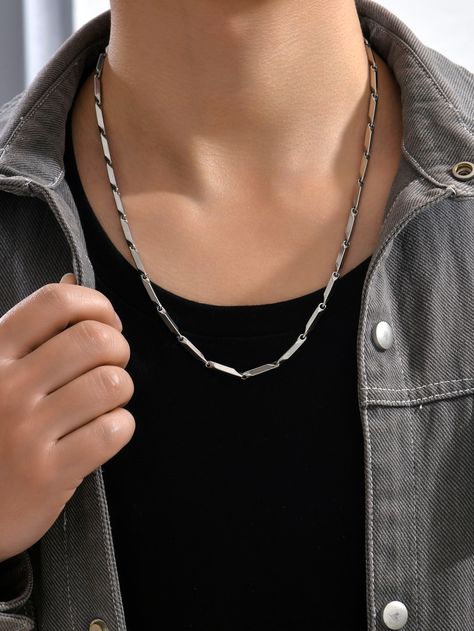 Silver Elegant Collar  Stainless Steel   Embellished   Men's Fashion Jewelry Mens Chain, Buckle Necklace, Platinum Chain, Mens Fashion Jewelry, Mens Chain Necklace, Triangle Pendant, Stylish Necklace, Popular Jewelry, Tiktok Style